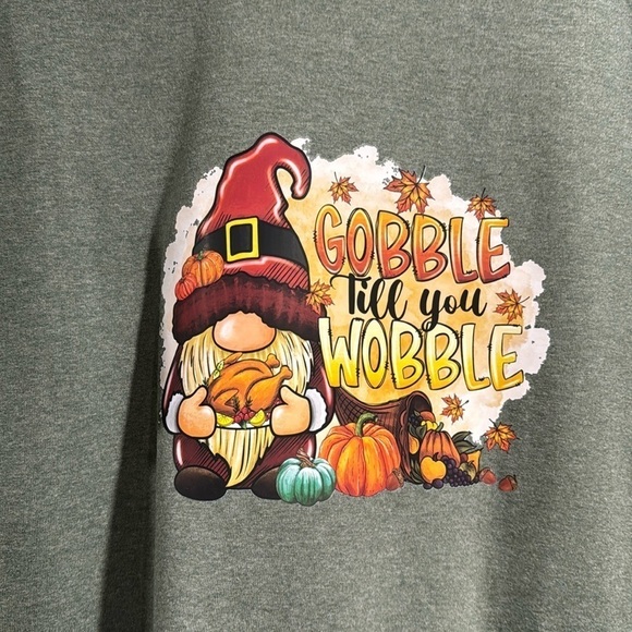 Thanksgiving tee shirt gobble till you wobble large unisex gnome olive green - Picture 1 of 3